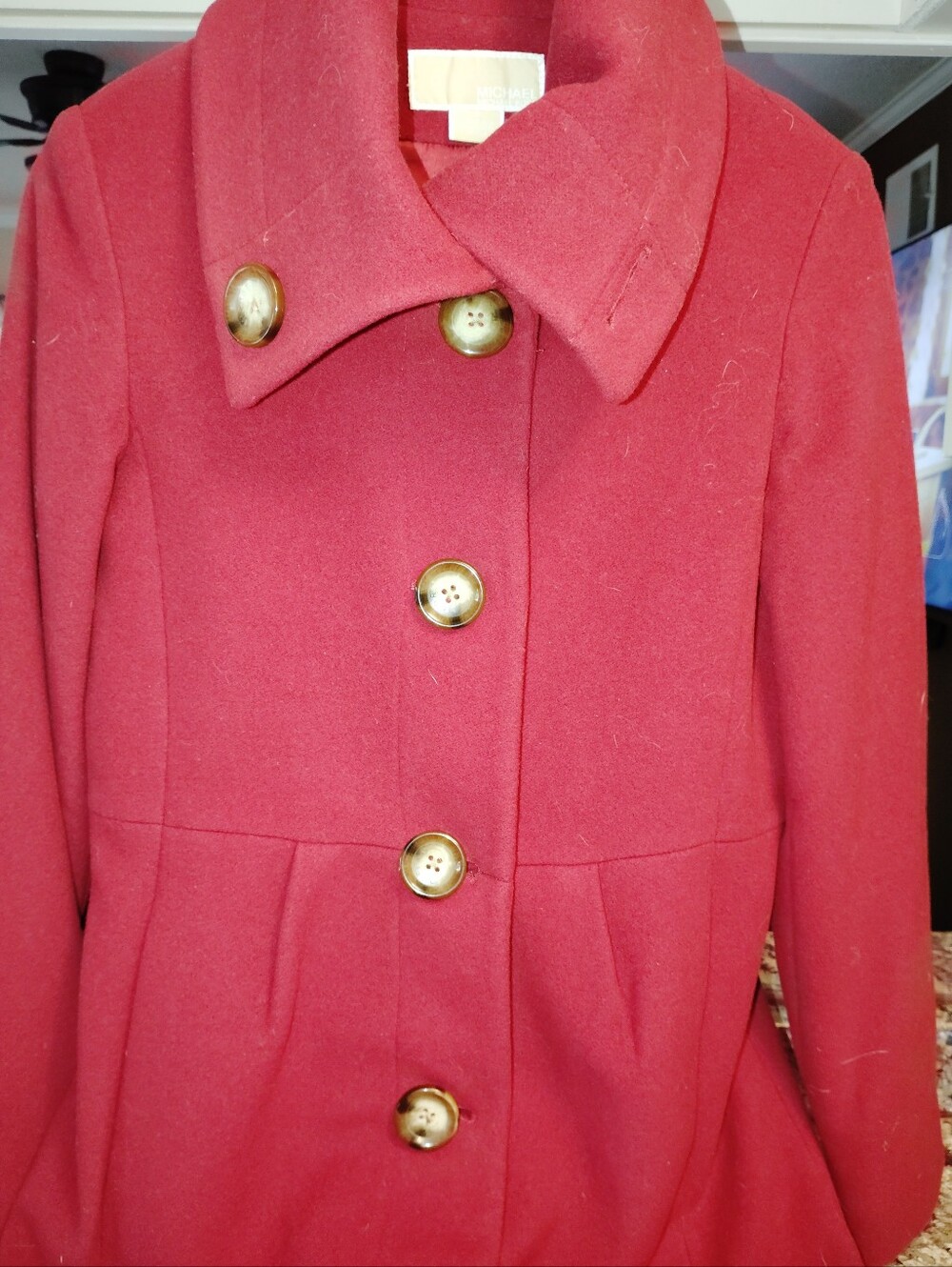 Michael Kors Red Wool Blend Portrait Collar Peacoat / Coat | Size 4 Like New - Picture 4 of 6